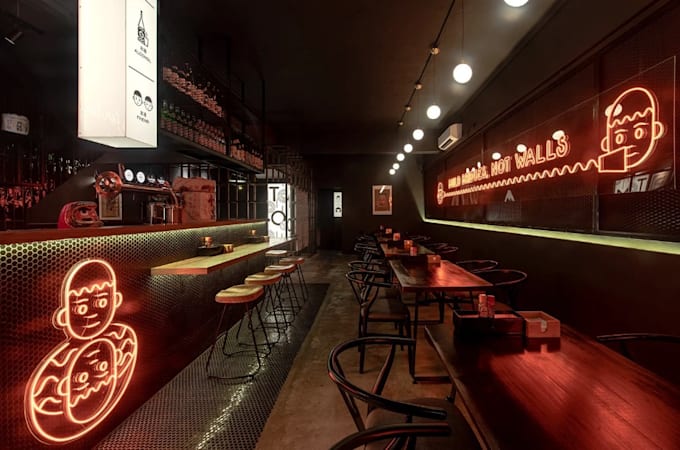 redesign 3d asian restaurant interior, ramen bar, cafe rendering,cgi revit model