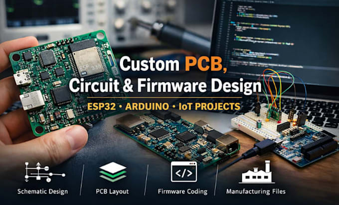 design custom electronics pcb circuit board schematic esp32 aurdino firmware