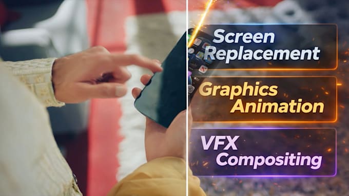 professionally screen replacement , graphics animation, video composting vfx
