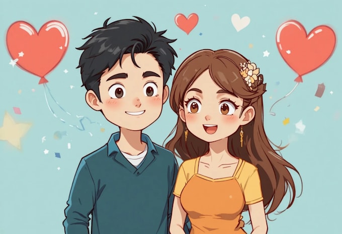 design a cute cartoon couple character