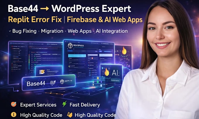 base44 webapp expert migrate replit to wordpress replit error replit ai firebase
