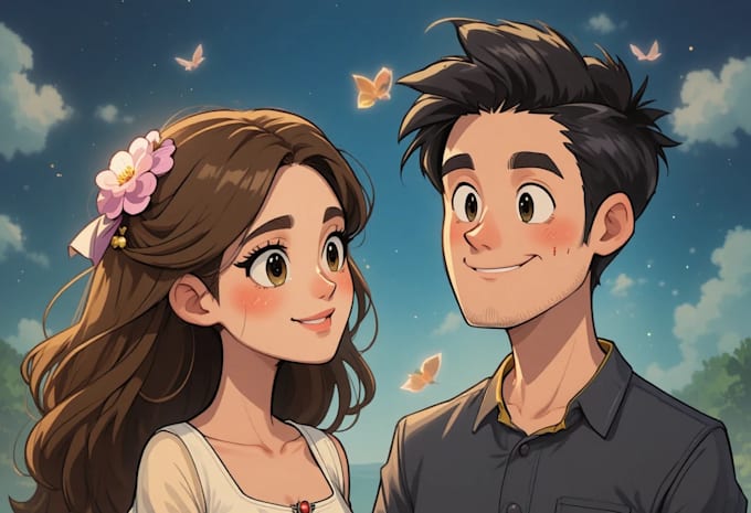 make a digital cartoon couple drawing