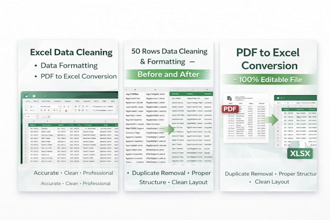 clean and format excel data and convert PDF to excel