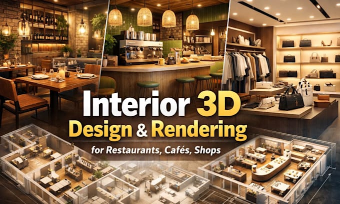 interior 3d design modeling rendering for restaurants, cafés and shops
