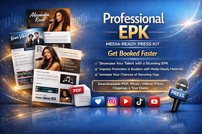 Create a professional epk electronic press kit for musicians creators ...