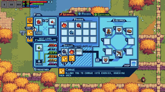 create 2d pixel art game UI, icons, props, gui elements