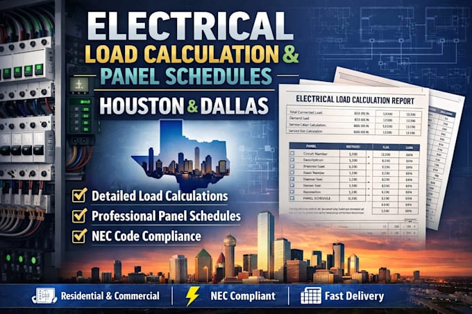 provide electrical load calculation, panel schedule in houston and dallas