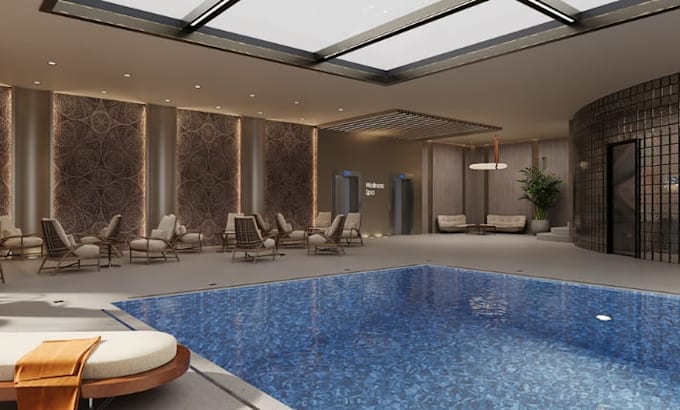 Do 3d jacuzzi design, 3d wellness center, spa, sauna, pool, 3d indoor ...