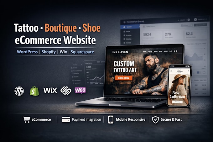 build tattoo design website boutique online store shoe ecommerce website develop