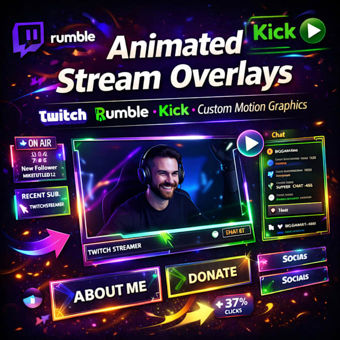 Stream Designs Rumble Design animated twitch stream overlay, rumble overlay, kick overlay ...