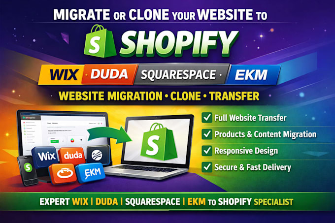 migrate or clone wix duda squarespace ekm website to shopify redesign shopify