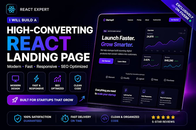 build a react landing page for saas startups