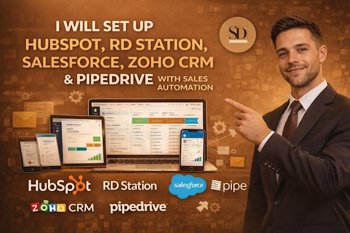 setup hubspot, rd station, salesforce, zoho crm and pipedrive crm