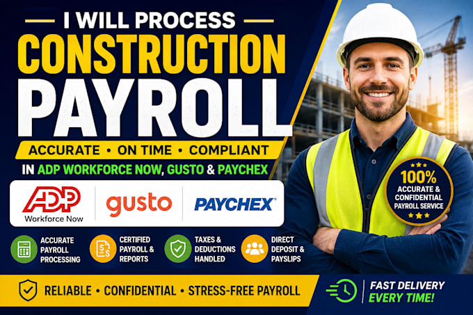 process construction payroll in adp workforce now, gusto, and paychex