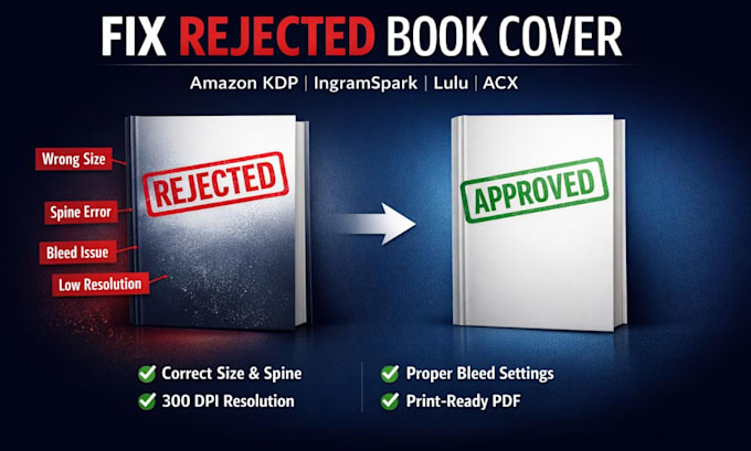 Fix error modify rejected book cover or design book cover and interior ...