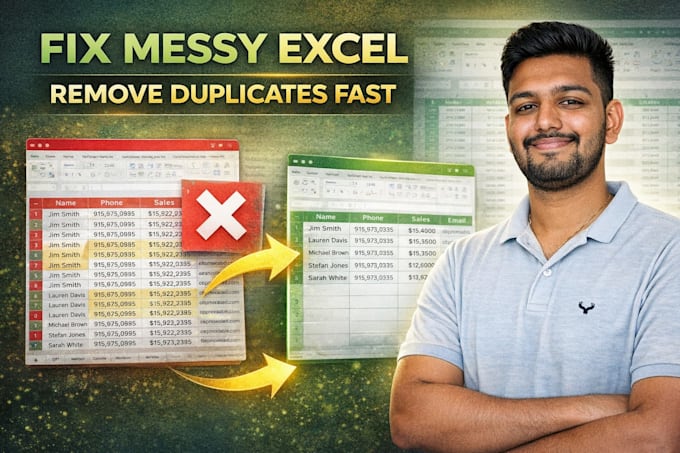 clean and format excel data, remove duplicates and fix errors