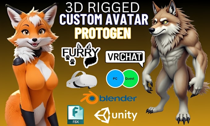 Maak een aangepaste avatar protogen furry avatar vr character 3d ...