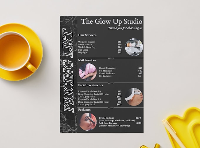design a tailored and editable pricing list