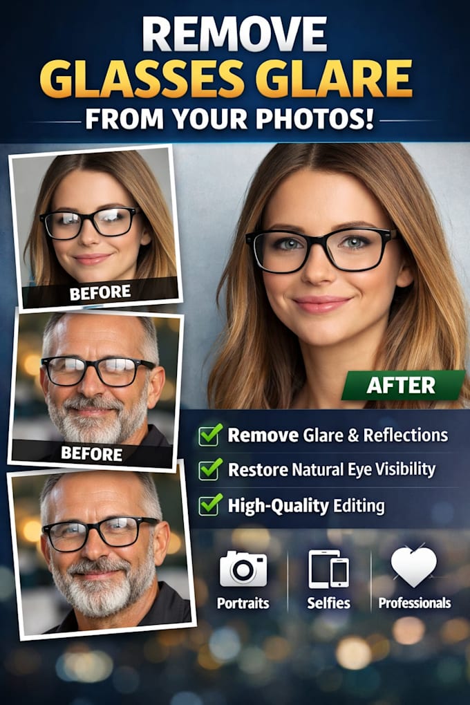 remove glare and reflection from glasses professionally