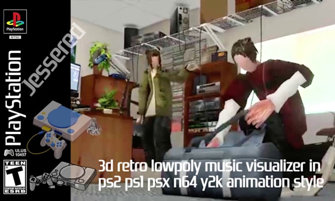 create 3d retro lowpoly music visualizer in ps2 ps1 psx n64 y2k animation style