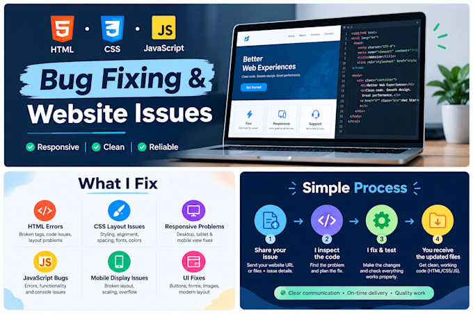 fix HTML CSS and javascript bugs on your website