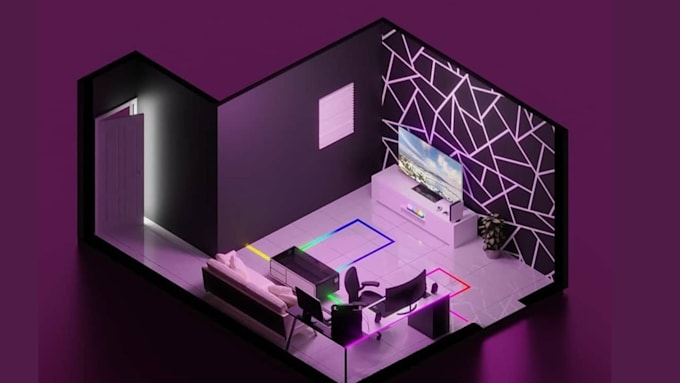 design 3d isometric gaming streaming room 3d isometric environment 3d interior