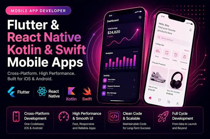 ios and android mobile apps in flutter or react native