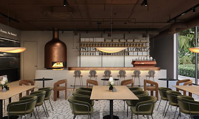 Do 3d restaurant interior design, bar, lounge interior, restaurant cafe ...