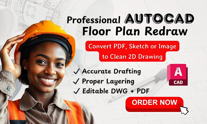 convert PDF or sketch to professional autocad floor plan