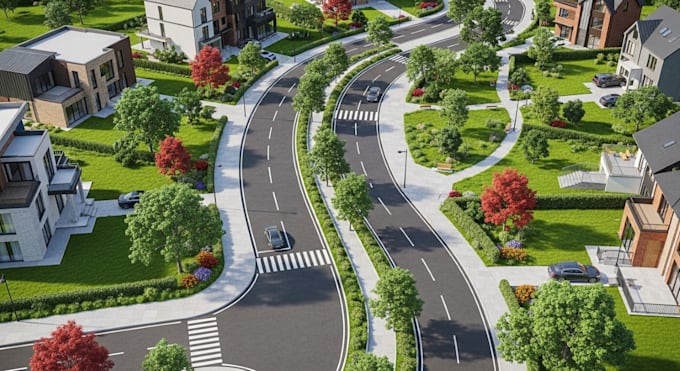 create 3d estate  layout and road visualization for residential development