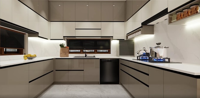 render modern minimalist kitchen, farmhouse, wooden kitchen, dining space render