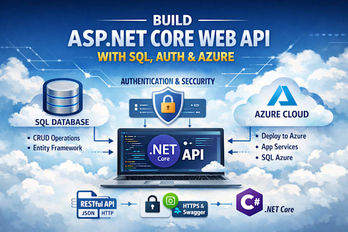 build asp net core web API with sql, auth, and azure
