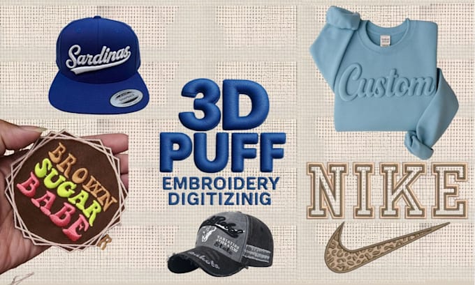 do fast high quality 3d puff cap hat embroidery digitizing dst pes jef emb file