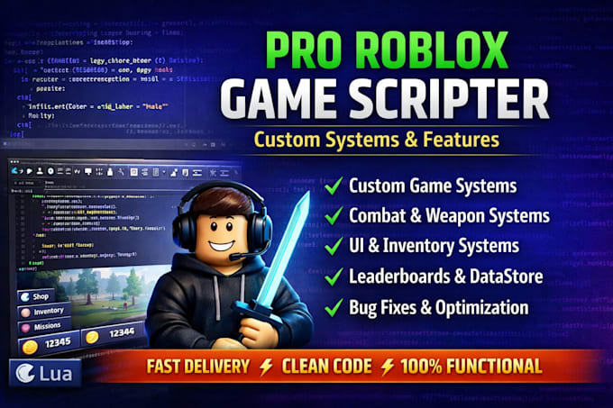 script full roblox game, make develop roblox creation, build prototype, fix bugs