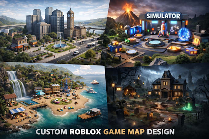 design custom roblox maps, tycoon map, simulator map, city and horror map game