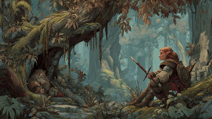 paint a character illustration in a fantasy world