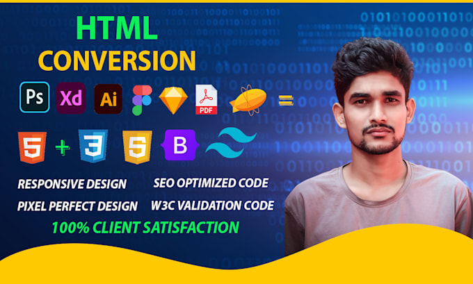 convert psd to html ,figma to html,xd to html responsive bootstrap or tailwind