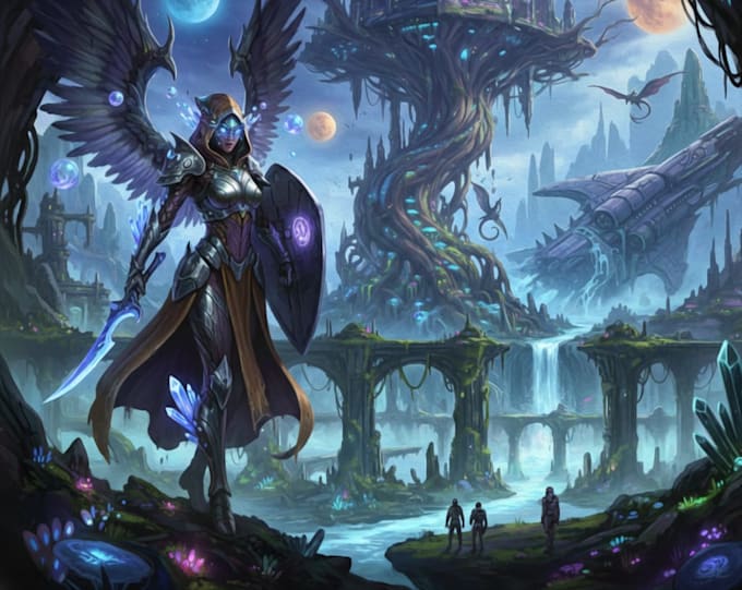 draw 2d scifi, fantasy, realistic environment or concept art