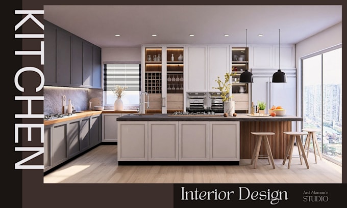 design kitchen interior and render in 3d