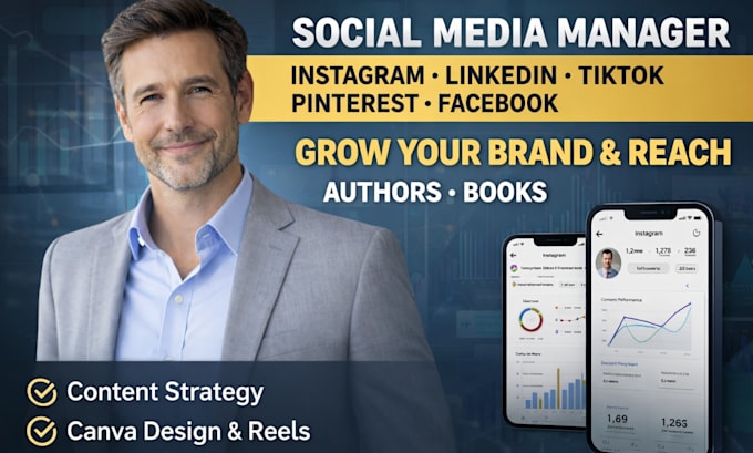 be your social media manager, linkedin, pinterest, instagram, tiktok manager