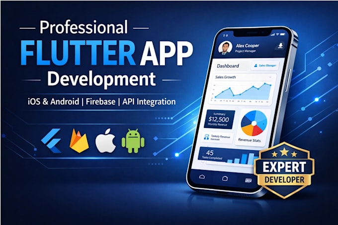 build professional flutter app for ios and android with firebase and api