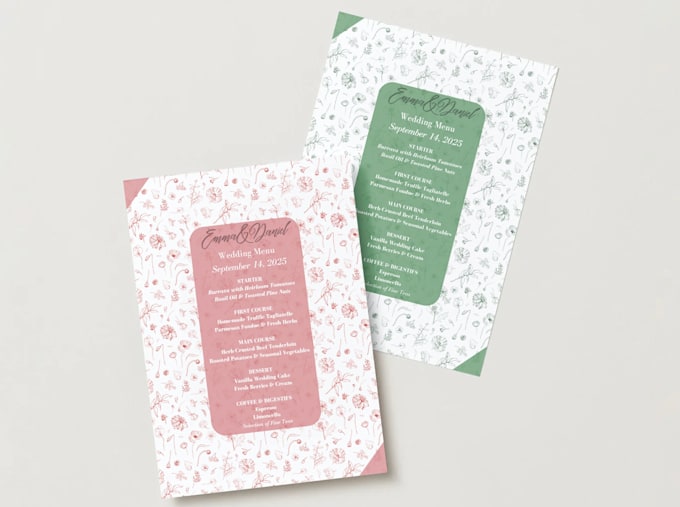 edit and personalize a unique wedding menu template