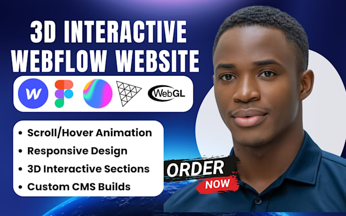 Crea webflow interattivi 3d, webflow 3d, threejs, webgl, gsap, spline ...