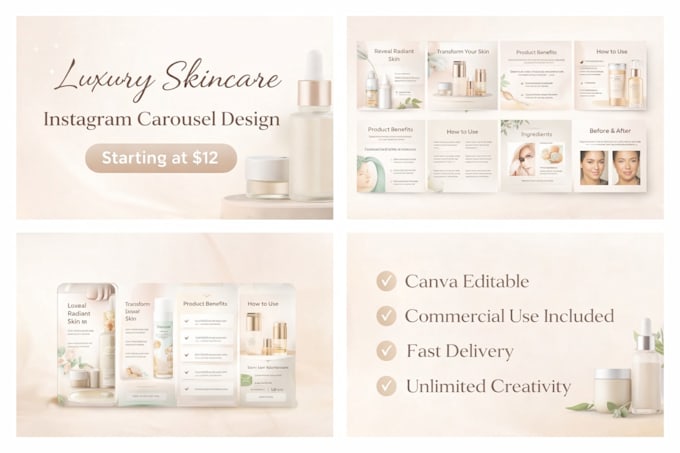 design luxury skincare instagram carousel posts in canva