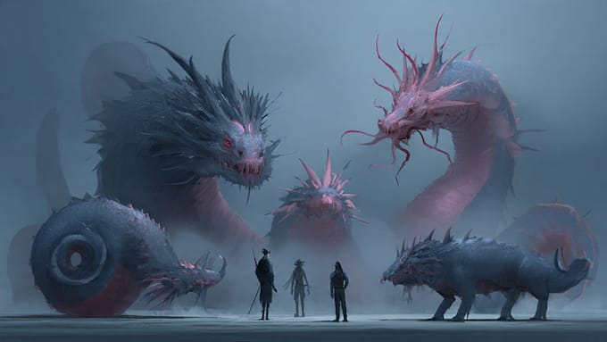 draw concept art for characters, dragons and monsters
