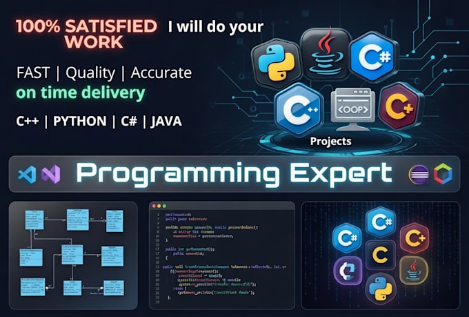 do java, cpp, c sharp and python programming projects, task with sql, oop, dsa