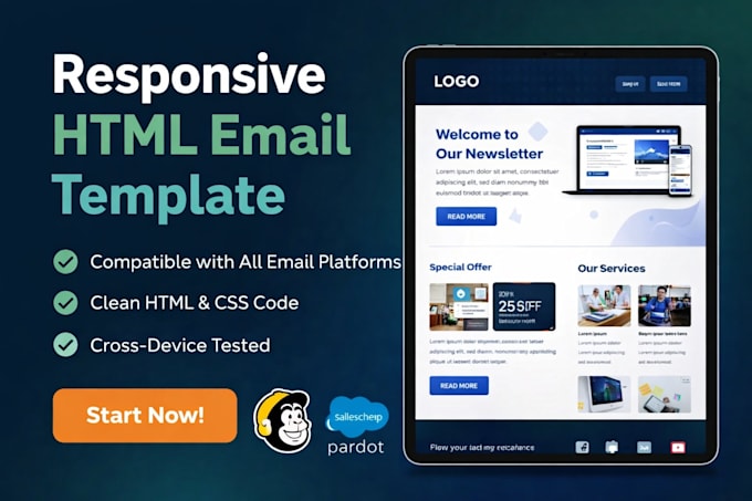 create responsive HTML email template for mailchimp, pardot or any esp