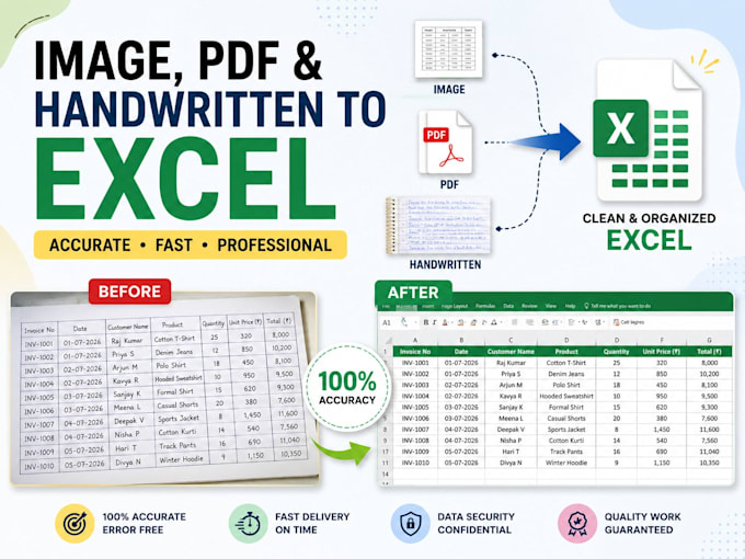 convert image to excel, PDF to excel, and microsoft excel data entry