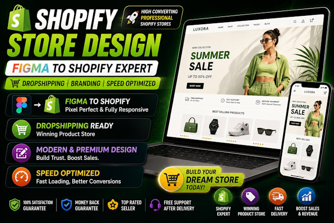 convert your figma or xd design into a high converting shopify store