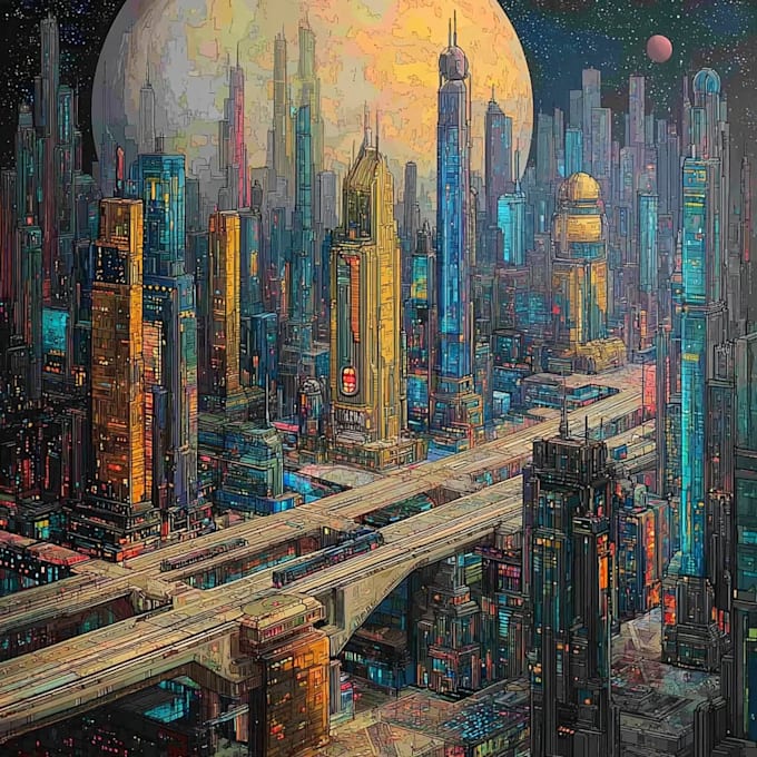 Create illustration of futuristic cyberpunk city by Sareraster | Fiverr